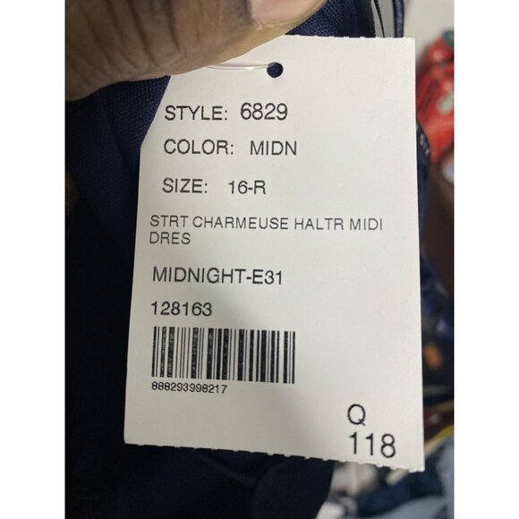 After Six Halter Midi Dress With Draped Tulip Skirt In Midnight Navy Size 16 - Picture 9 of 9